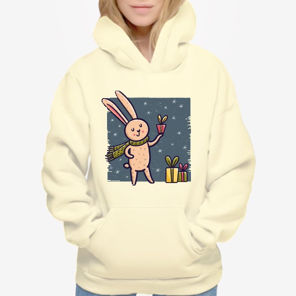 Худи «Милый заяц в шарфике с подарками»