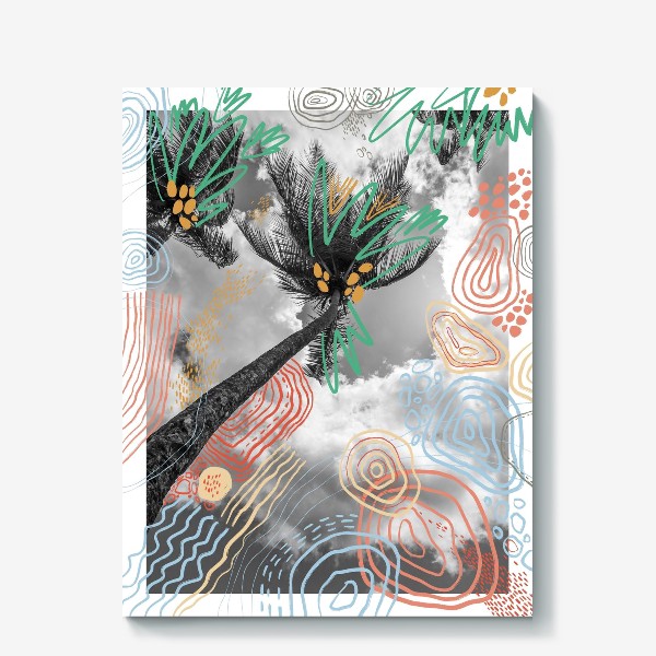 Холст «Пальмы и графическая абстракция»