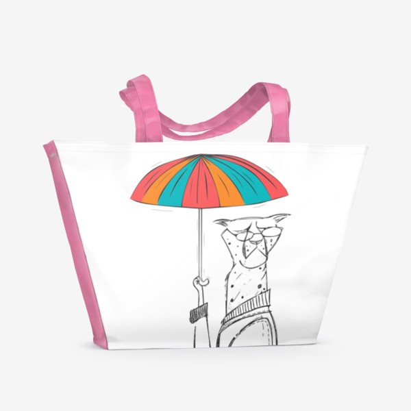 Пляжная сумка «Кот с зонтом»