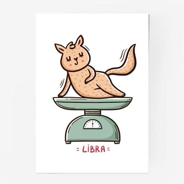 Постер «Милая кошка на весах. Подарок Весам. Весы. Libra»