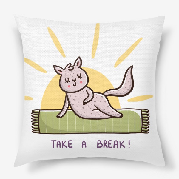 Подушка «Милая кошка на пляже. Лето. Отпуск. Take a break!»