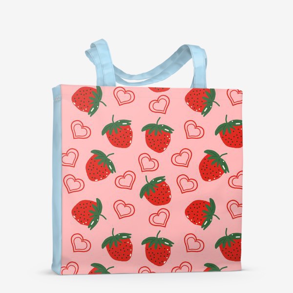 Сумка-шоппер «клубника и сердечки. сочный летний фруктовый паттерн на розовом фоне»