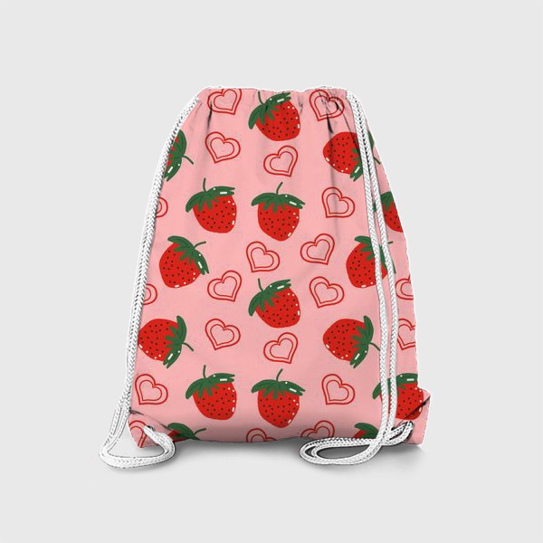 Рюкзак «клубника и сердечки. сочный летний фруктовый паттерн на розовом фоне»