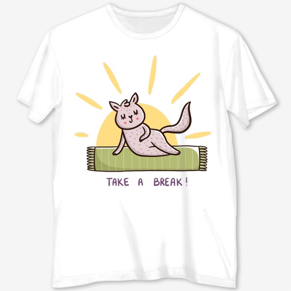 Футболка с полной запечаткой &laquo;Милая кошка на пляже. Лето. Отпуск. Take a break!&raquo;