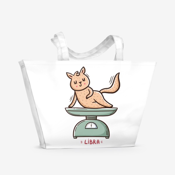 Пляжная сумка «Милая кошка на весах. Подарок Весам. Весы. Libra»