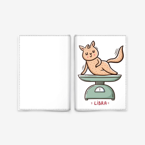 Обложка для паспорта «Милая кошка на весах. Подарок Весам. Весы. Libra»