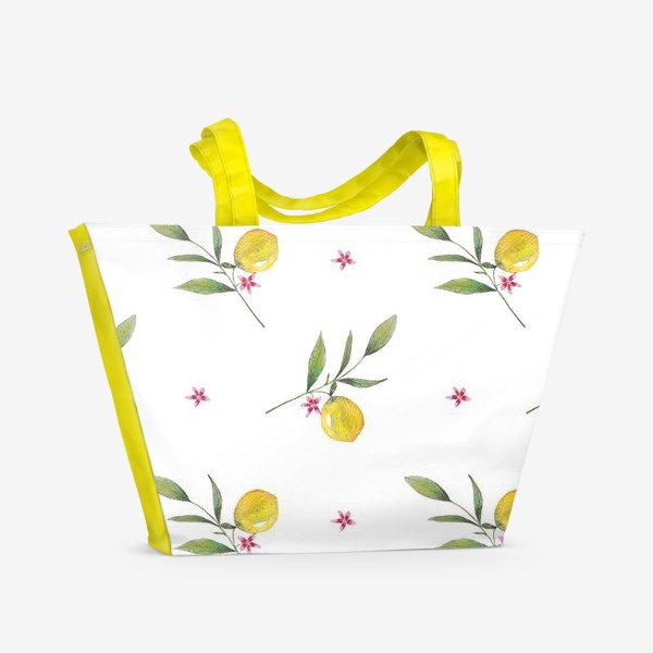 Пляжная сумка «Ветка лимона на белом фоне»