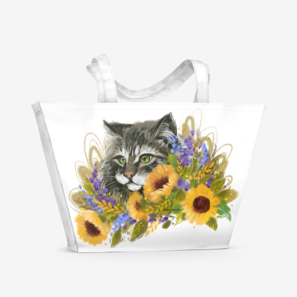 Пляжная сумка «Кот и подсолнухи»