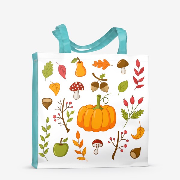 Сумка-шоппер «autumn set with pumpkins, apples, mountain ash, rosehip, mushrooms»