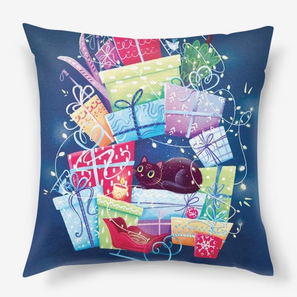 Подушка «Котик с новогодними подарками»
