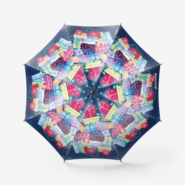 Зонт «Котик с новогодними подарками»