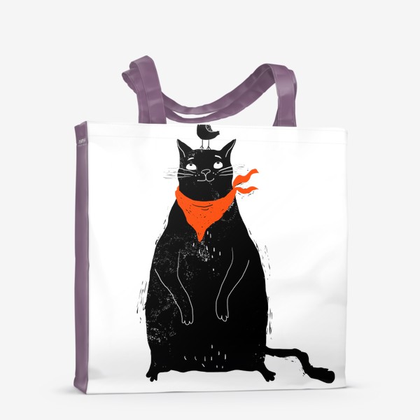 Сумка-шоппер «Черный кот и птичка в красном колпаке»