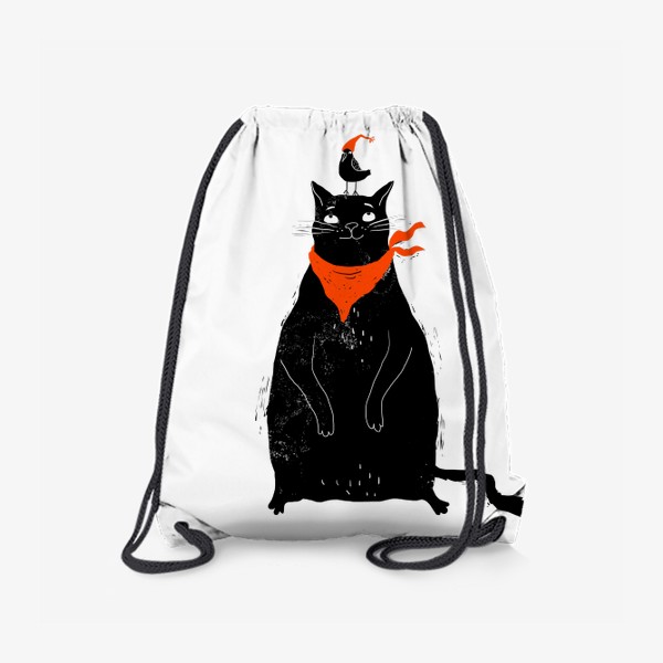 Рюкзак «Черный кот и птичка в красном колпаке»
