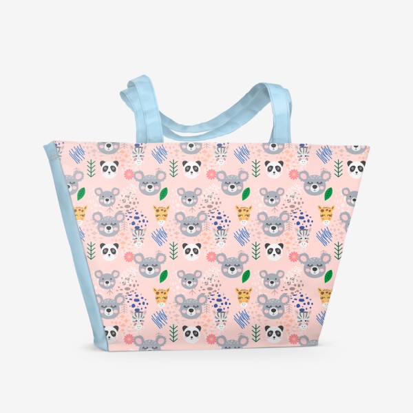 Пляжная сумка «Узор детский с животными: жираф, коала, панда, зебра»