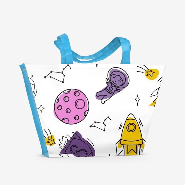 Пляжная сумка «Космос. Ракеты и планеты с абстрактными пятнами»