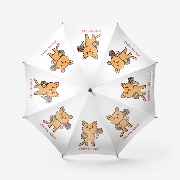Зонт «Котик - школьник с букетом. Ученье - свет. Подарок учителю и первокласснику»