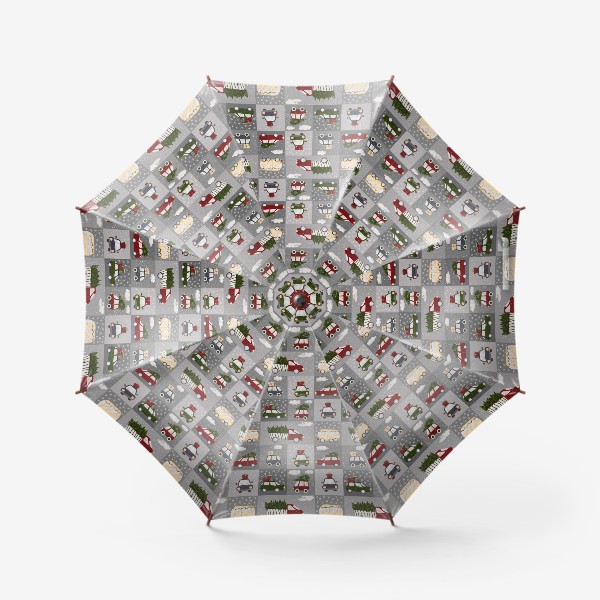 Зонт «Новогодние машинки на сером»