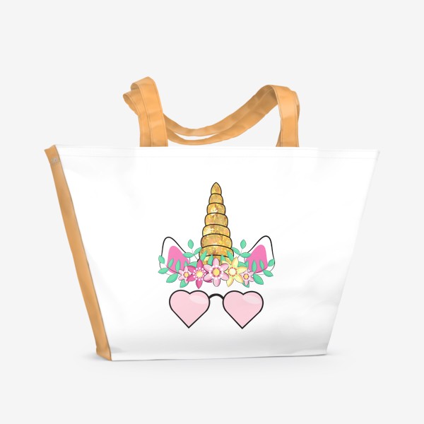 Пляжная сумка «Золотой влюбленный единорог»
