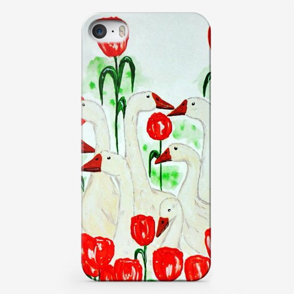 Чехол iPhone «Гуси и тюльпаны»