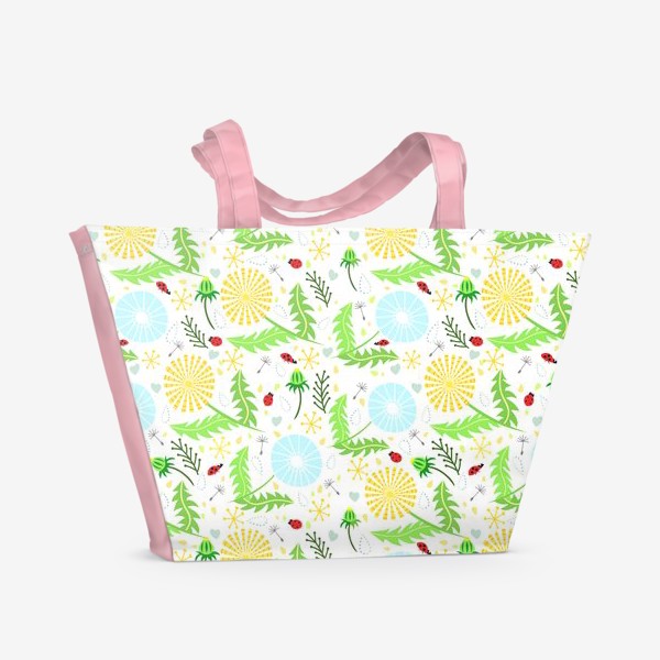 Пляжная сумка «Цветочный узор из одуванчиков с божьими коровками»