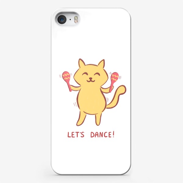 Чехол iPhone «Веселый желтый котик с маракасами танцует. Let's dance!»