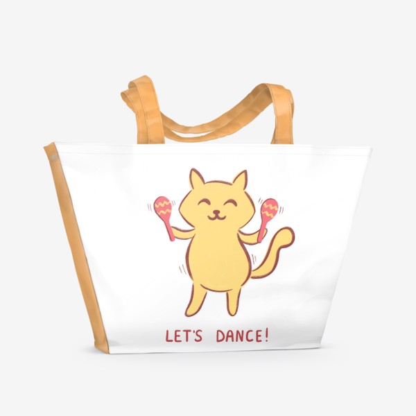 Пляжная сумка &laquo;Веселый желтый котик с маракасами танцует. Let's dance!&raquo;