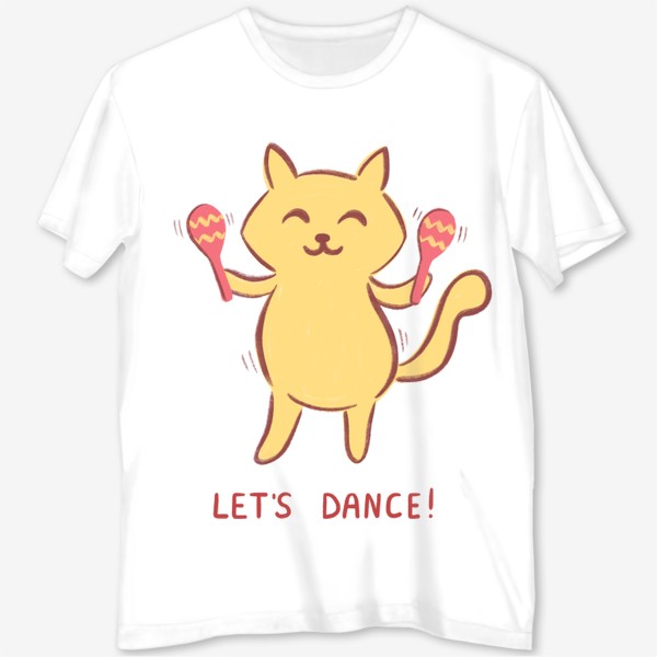 Футболка с полной запечаткой &laquo;Веселый желтый котик с маракасами танцует. Let's dance!&raquo;