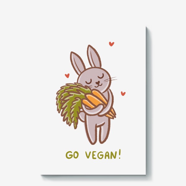Холст «Милый зайчик с морковками. Вегетарианец. Веган. Go vegan!»