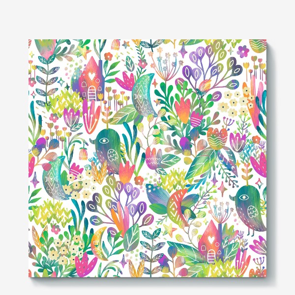 Холст «Fairy Garden - Floral Pattern in white»