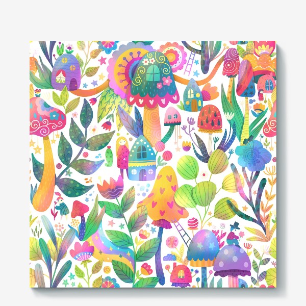 Холст «Funny Mushrooms Pattern in white»