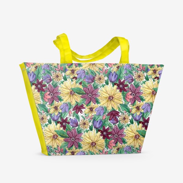 Пляжная сумка «Паттерн "Цветы. Ретро в стиле 70-х"»