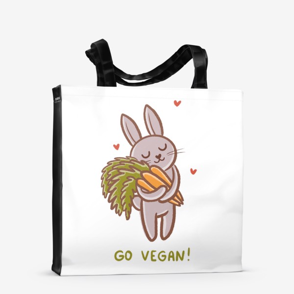 Сумка-шоппер «Милый зайчик с морковками. Вегетарианец. Веган. Go vegan!»