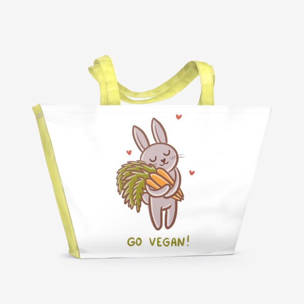 Пляжная сумка «Милый зайчик с морковками. Вегетарианец. Веган. Go vegan!»