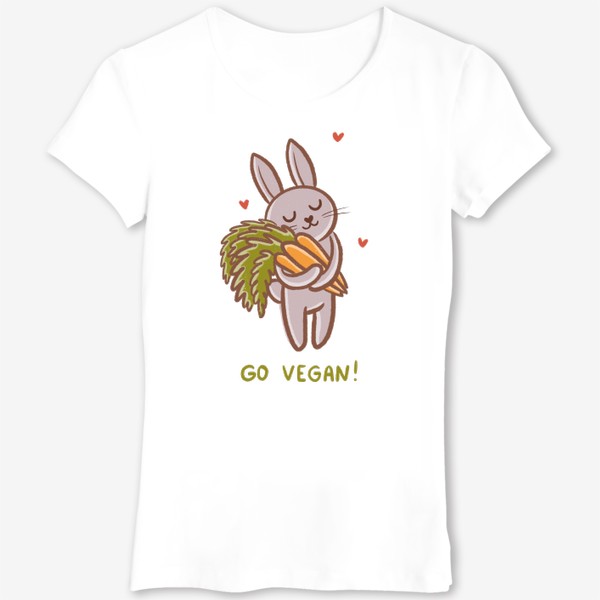 Футболка «Милый зайчик с морковками. Вегетарианец. Веган. Go vegan!»