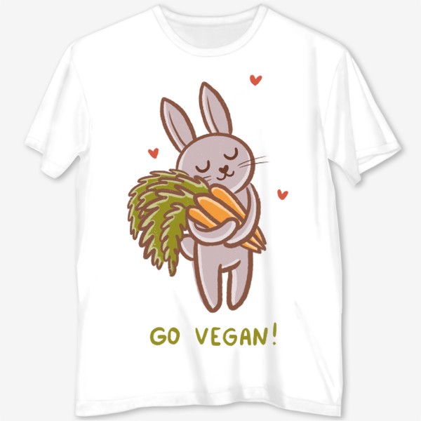 Футболка с полной запечаткой &laquo;Милый зайчик с морковками. Вегетарианец. Веган. Go vegan!&raquo;