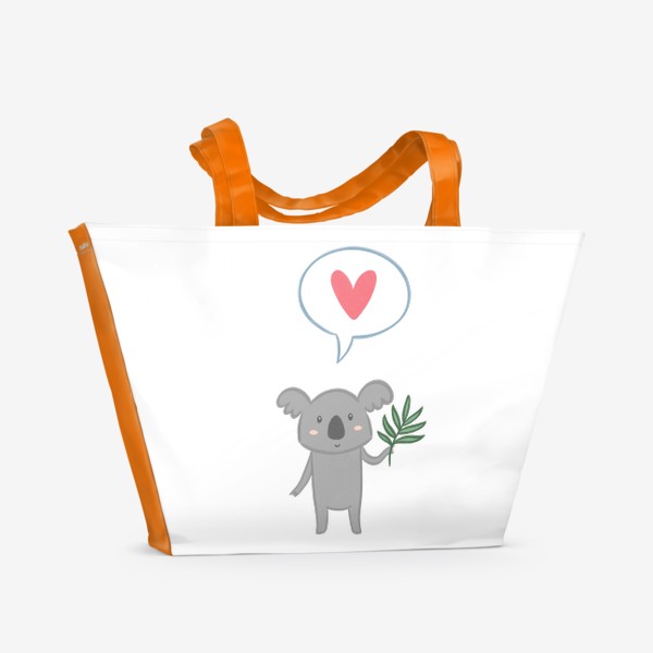 Пляжная сумка «Коала с листом эвкалипта и сердечком»