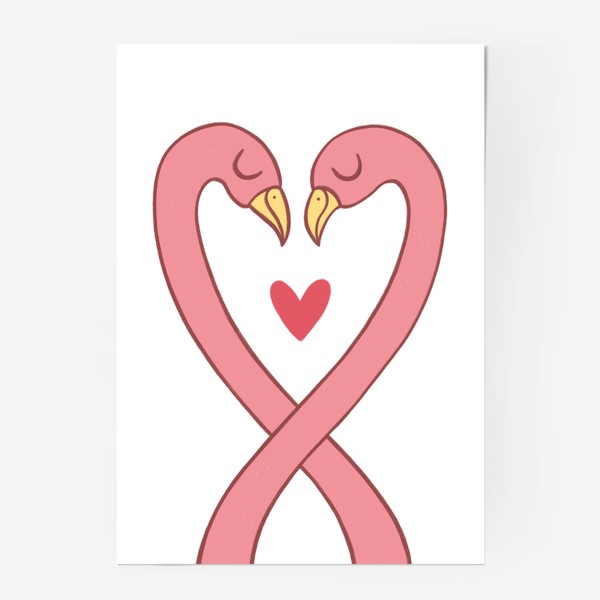 Постер «Влюбленные фламинго с сердечком»