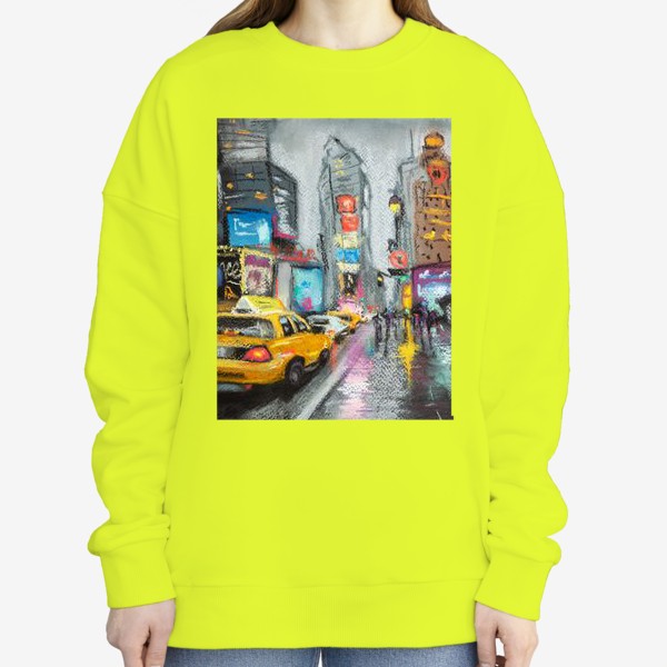 Свитшот «Такси Дождливый Нью-Йорк Городской скетч Америка Пастель»