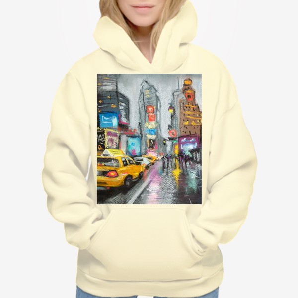 Худи «Такси Дождливый Нью-Йорк Городской скетч Америка Пастель»