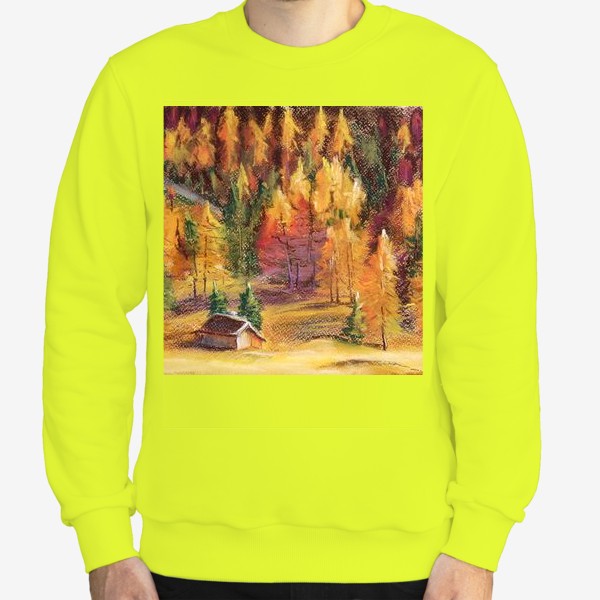 Свитшот «Осенний пейзаж Картина Еловый лес Лиственницы Пастель»