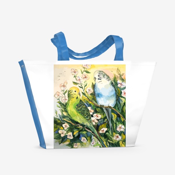 Пляжная сумка «Попугаи в цветах»