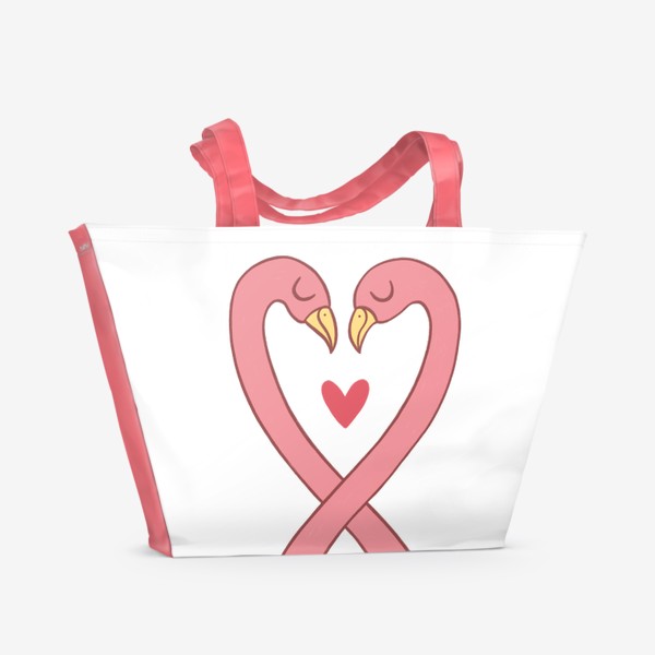 Пляжная сумка «Влюбленные фламинго с сердечком»