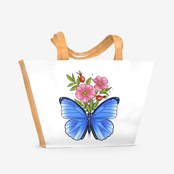 Пляжная сумка «Бабочка с шиповником»