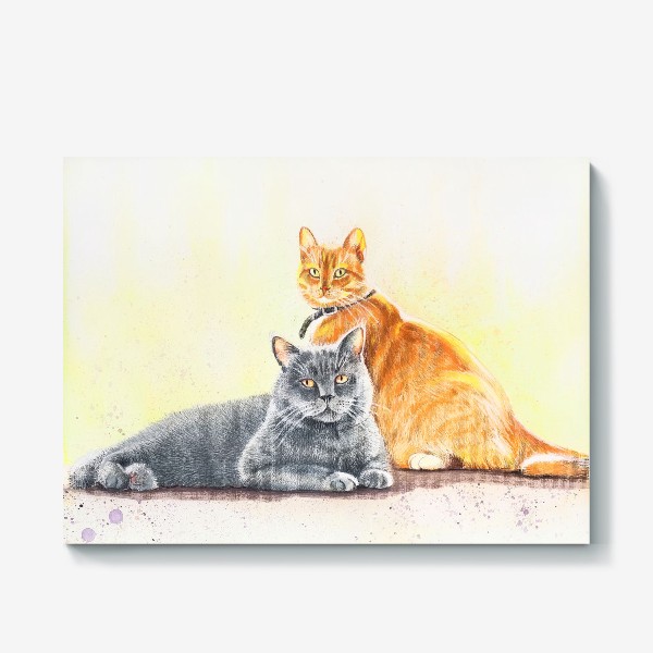 Холст «Друзья коты (Один серый, другой рыжий)»