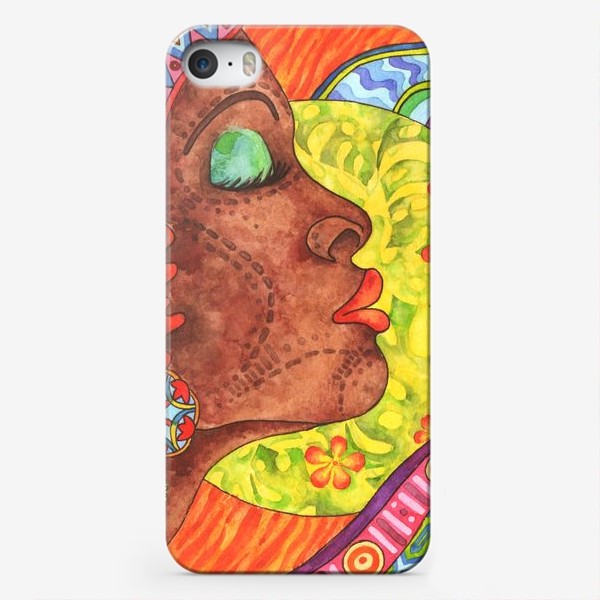 Чехол iPhone «Планета Африка. Девушка. Цветы. Орнамент»