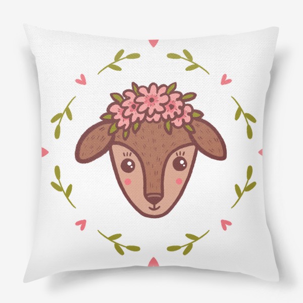 Подушка «Милый олененок в цветочном венке»