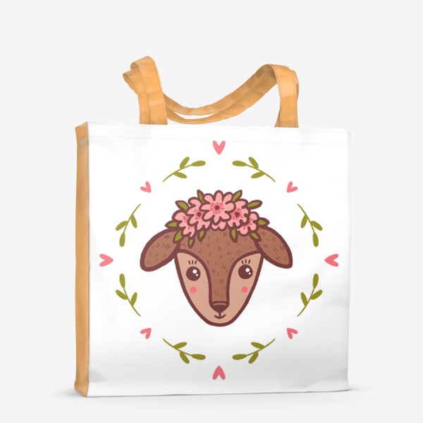 Сумка-шоппер «Милый олененок в цветочном венке»