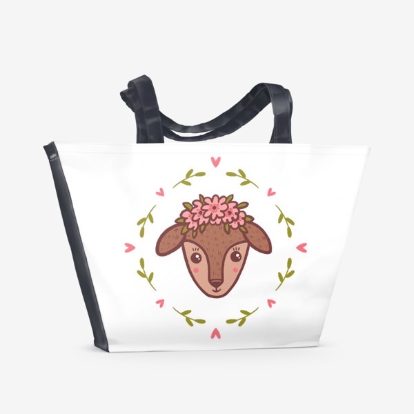 Пляжная сумка «Милый олененок в цветочном венке»