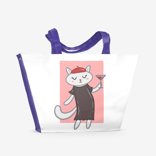 Пляжная сумка &laquo;Элегантная белая кошка-француженка с коктейлем&raquo;