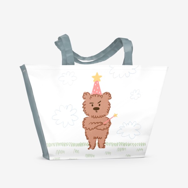 Пляжная сумка «Недовольный медведь-волшебник»